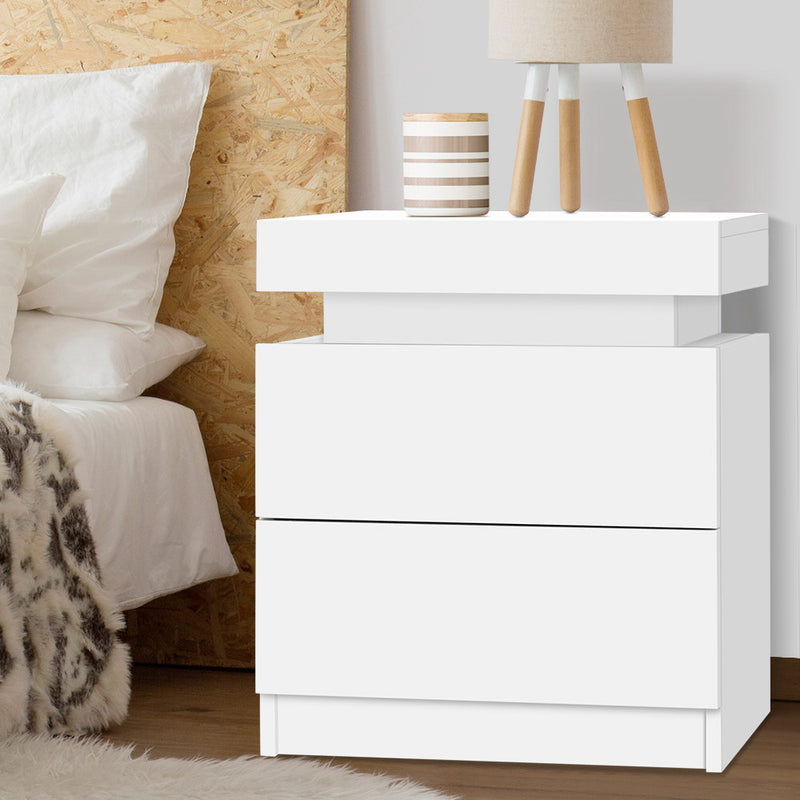 Artiss Bedside Tables 2 Drawers Side Table Storage Nightstand White Bedroom Wood - Sale Now
