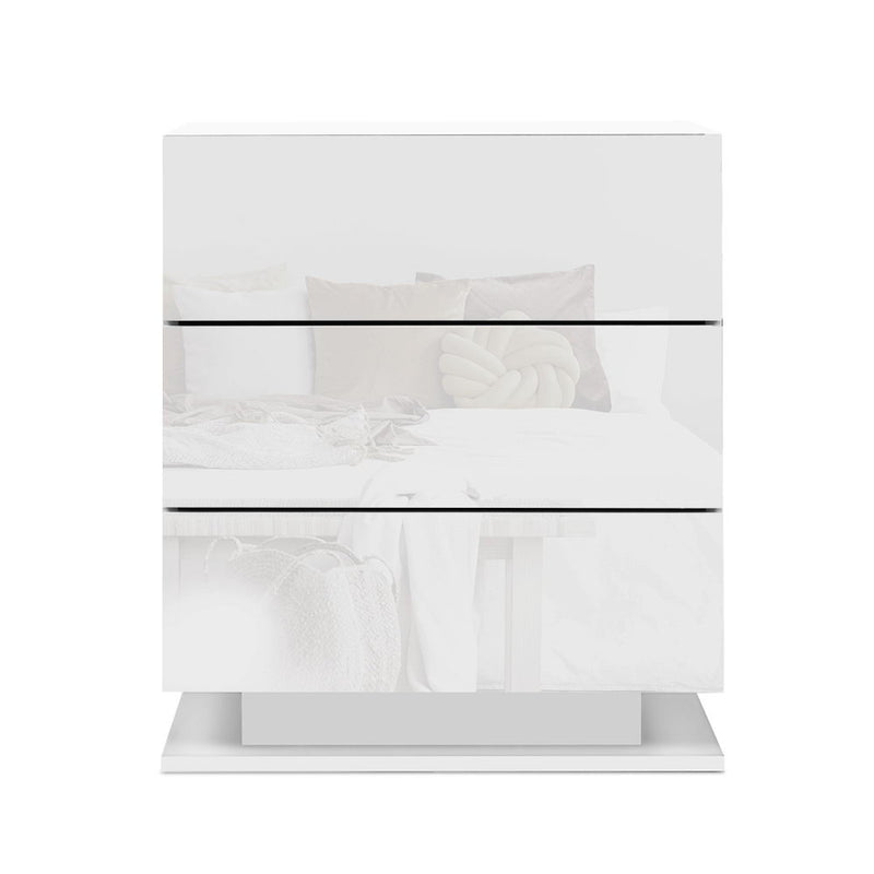 Artiss Bedside Tables Side Table RGB LED Lamp 3 Drawers Nightstand Gloss White - Sale Now