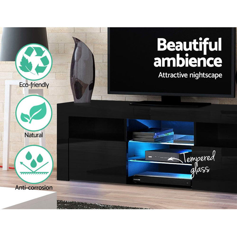 Artiss TV Cabinet Entertainment Unit Stand RGB LED Gloss Furniture 160cm Black - Sale Now