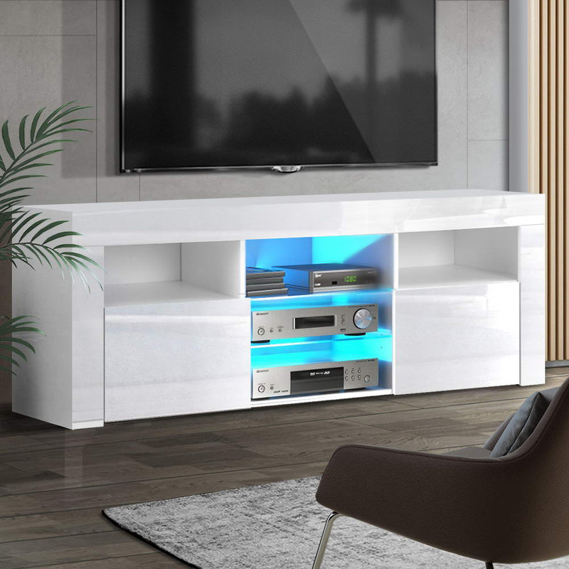 Artiss TV Cabinet Entertainment Unit Stand RGB LED Gloss Furniture 160cm White - Sale Now