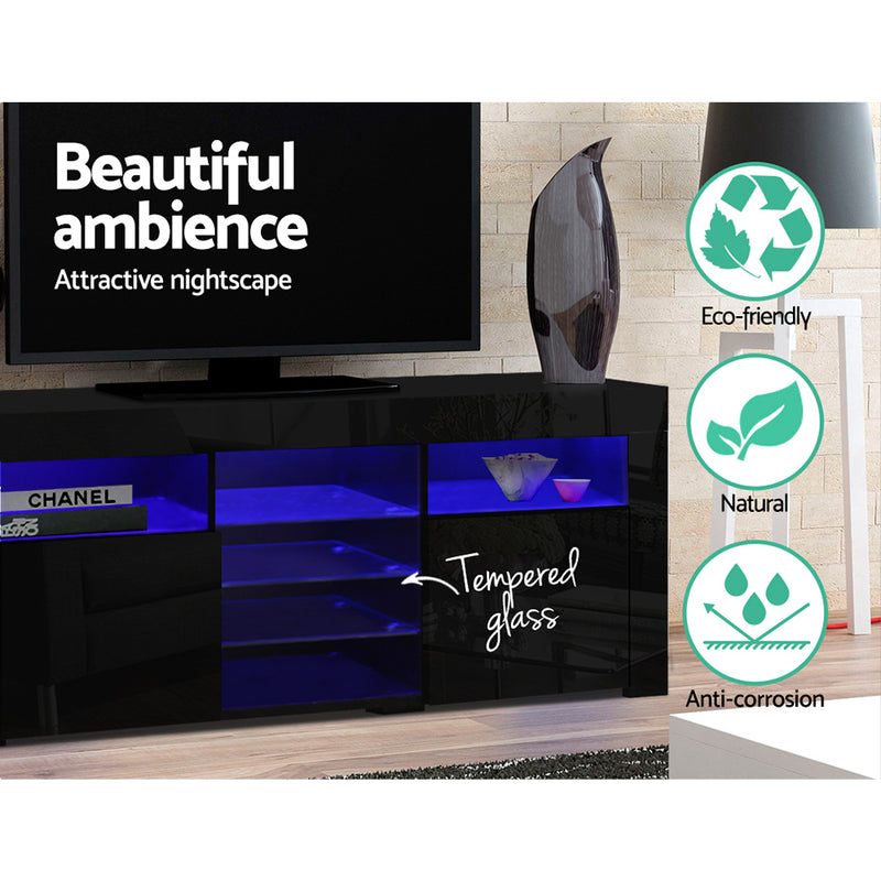 Artiss TV Cabinet Entertainment Unit Stand RGB LED Gloss 3 Doors 180cm Black - Sale Now