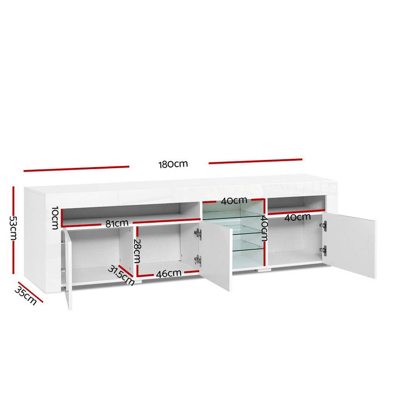 Artiss TV Cabinet Entertainment Unit Stand RGB LED Gloss 3 Doors 180cm White - Sale Now