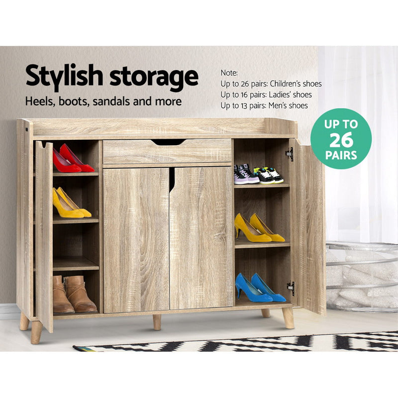 Artiss Shoe Cabinet Shoes Storage Rack 120cm Organiser Drawer Cupboard Wood - Sale Now