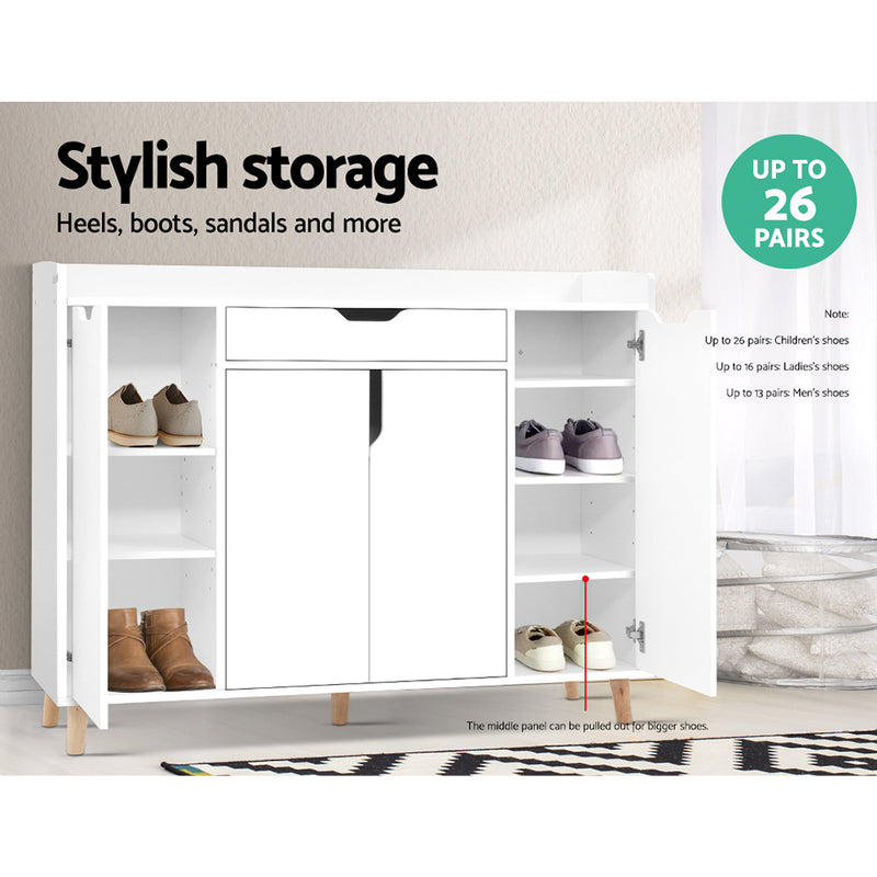 Artiss Shoe Cabinet Shoes Storage Rack 120cm Organiser White Drawer Cupboard - Sale Now