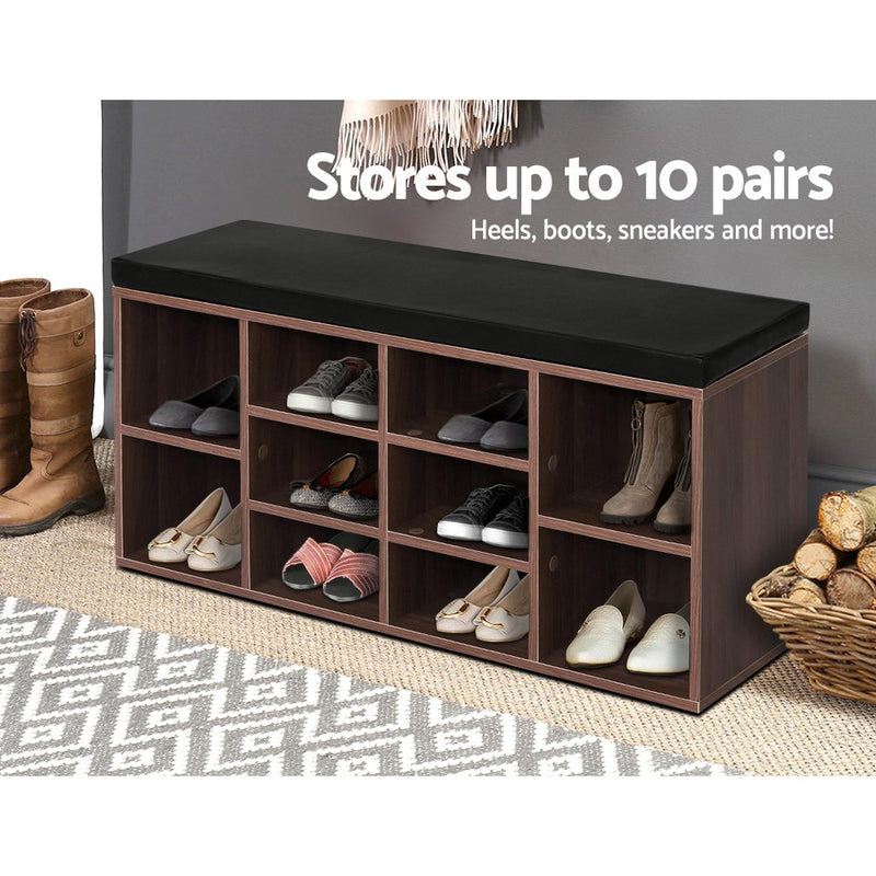 Artiss Shoe Cabinet Bench Shoes Storage Rack Organiser Shelf Cupboard Box Walnut - Sale Now