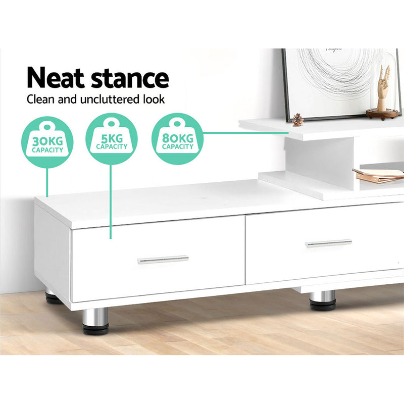 Artiss TV Cabinet Entertainment Unit Stand Wooden 160CM To 220CM Lowline Storage Drawers White - Sale Now