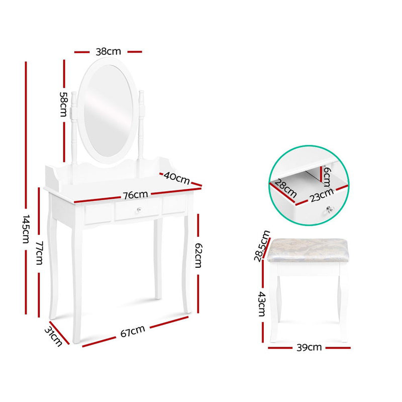 Dressing Table Stool Mirror Jewellery Cabinet Tables Drawer White Box Organizer - Sale Now