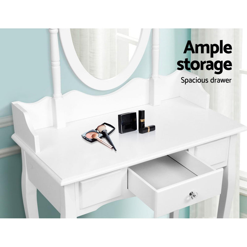 Dressing Table Stool Mirror Jewellery Cabinet Tables Drawer White Box Organizer - Sale Now