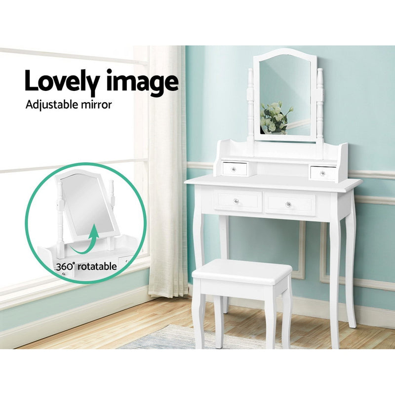 Dressing Table Stool Mirror Jewellery Cabinet White Tables Drawers Box Organizer - Sale Now