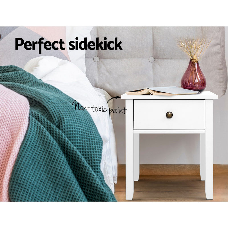 Bedside Tables Drawer Side Table Nightstand White Storage Cabinet White Lamp - Sale Now