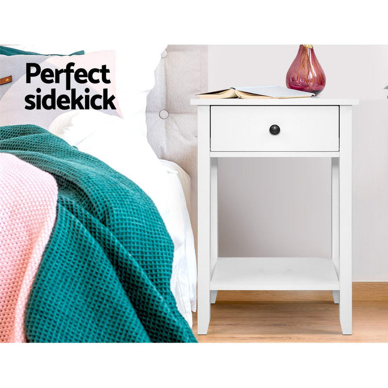 Bedside Tables Drawer Side Table Nightstand White Storage Cabinet White Shelf - Sale Now