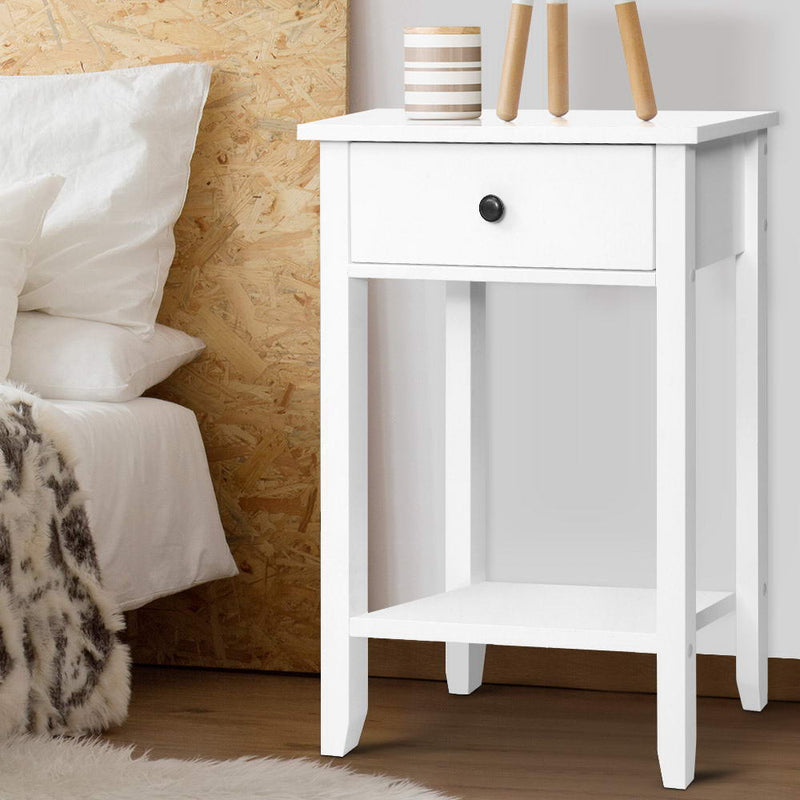 Bedside Tables Drawer Side Table Nightstand White Storage Cabinet White Shelf - Sale Now