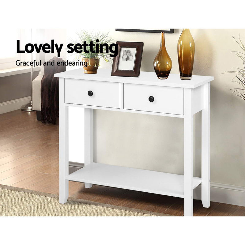 Hallway Console Table Hall Side Entry 2 Drawers Display White Desk Furniture - Sale Now
