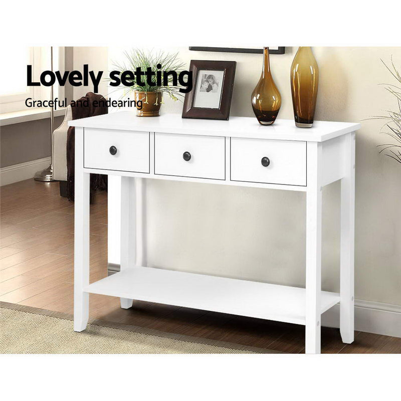 Hallway Console Table Hall Side Entry 3 Drawers Display White Desk Furniture - Sale Now