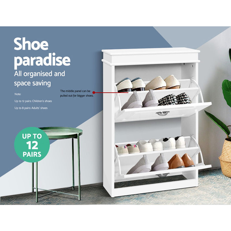 Shoe Cabinet Shoes Storage Rack White Organiser Shelf Cupboard Drawer 12 Pairs - Sale Now
