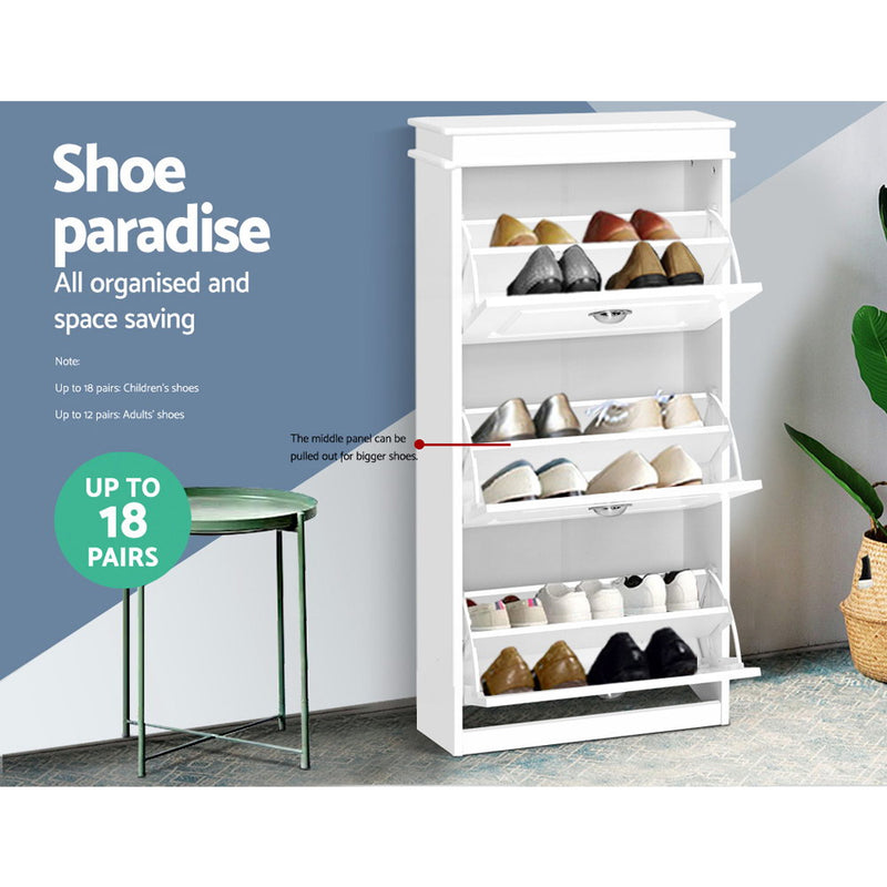 Shoe Cabinet Shoes Storage Rack White Organiser Shelf Cupboard 18 Pairs Drawer - Sale Now