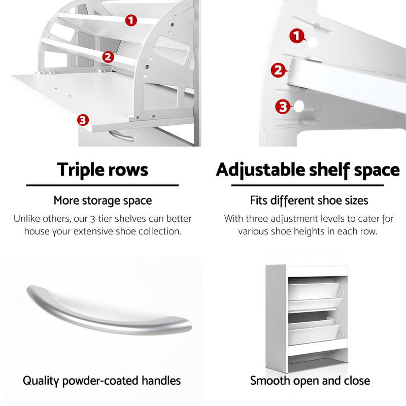 Artiss 2 Door Shoe Cabinet - White - Sale Now