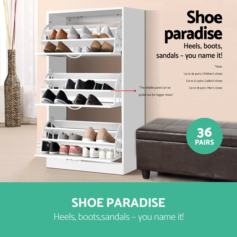 Artiss 3 Tier Shoe Cabinet - White - Sale Now