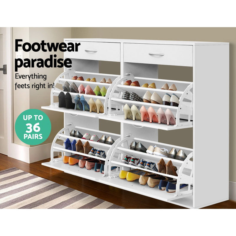Artiss 36 Pairs Shoe Cabinet Rack Organisers Storage Shelf Drawer Cupboard White - Sale Now