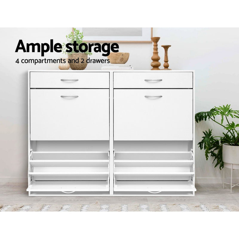 Artiss 36 Pairs Shoe Cabinet Rack Organisers Storage Shelf Drawer Cupboard White - Sale Now