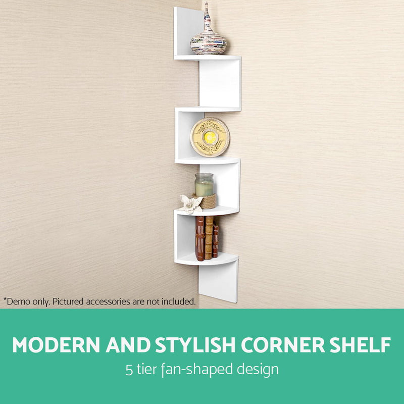 Artiss 5 Tier Corner Wall Shelf - White - Sale Now