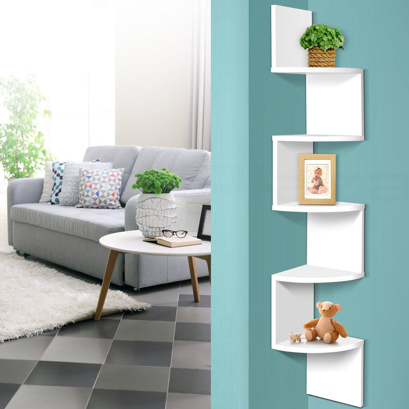 Artiss 5 Tier Corner Wall Shelf - White - Sale Now