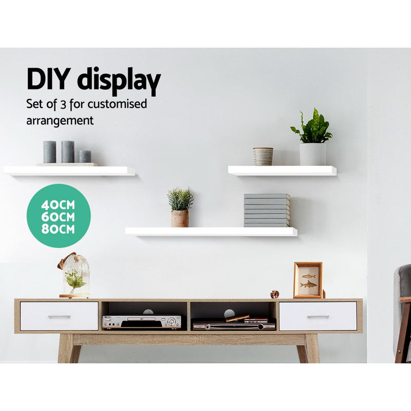 Artiss 3 Piece Floating Wall Shelves - White - Sale Now