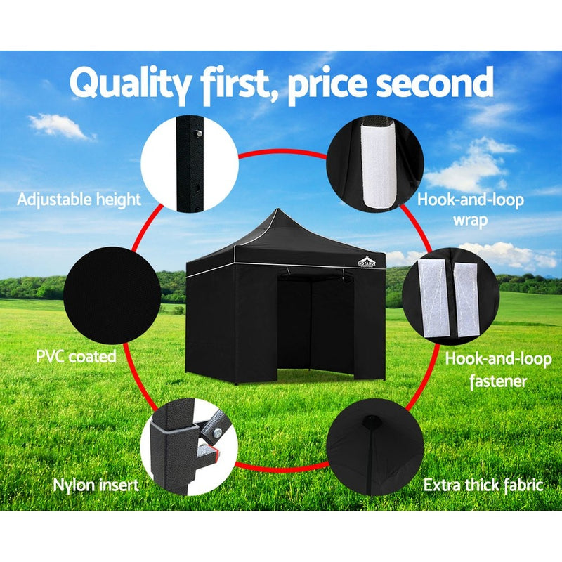 Instahut Gazebo Pop Up Marquee 3x3m Folding Wedding Tent Gazebos Shade Black - Sale Now