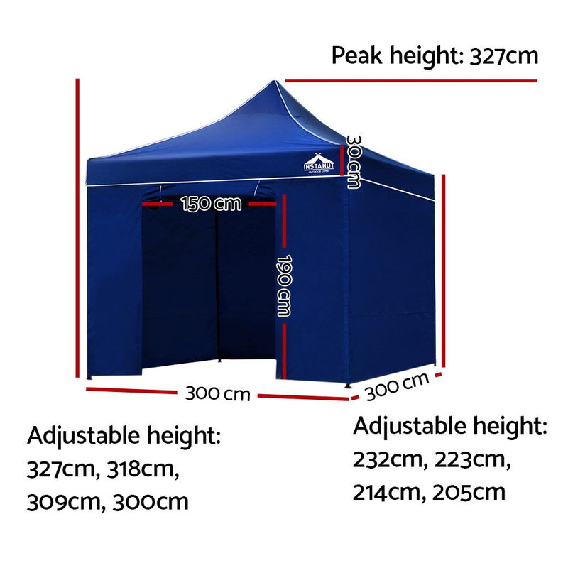Instahut Gazebo Pop Up Marquee 3x3m Folding Wedding Tent Gazebos Shade Blue - Sale Now