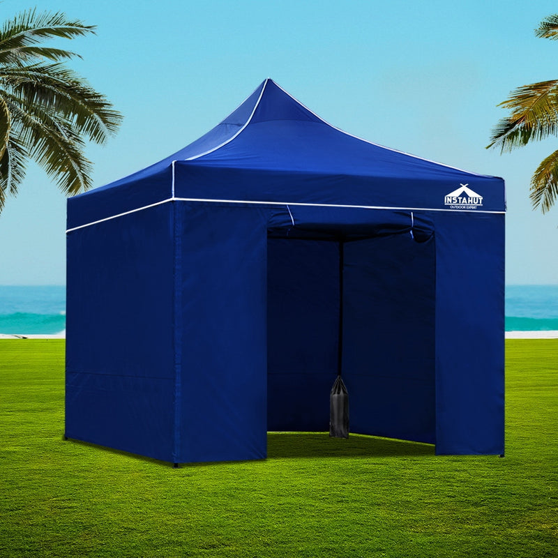Instahut Gazebo Pop Up Marquee 3x3m Folding Wedding Tent Gazebos Shade Blue - Sale Now