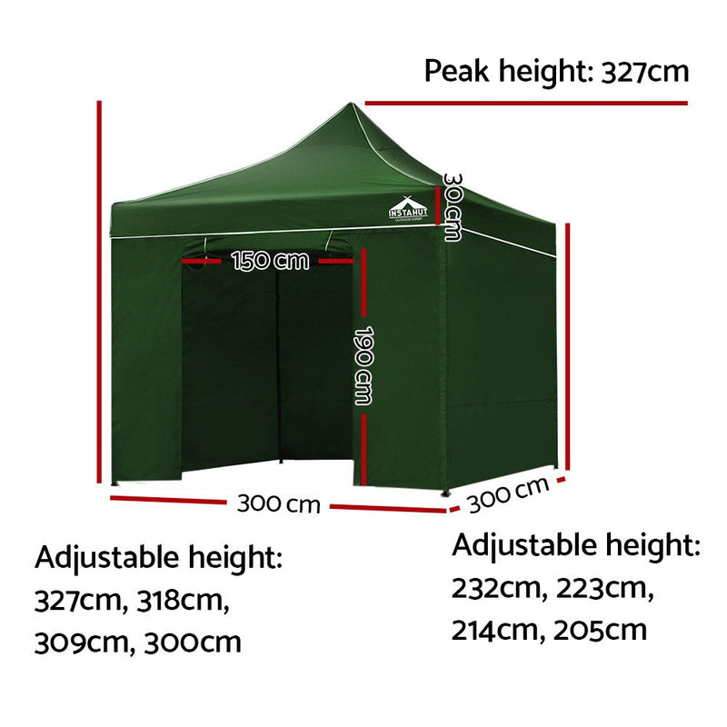 Instahut Gazebo Pop Up Marquee 3x3m Folding Wedding Tent Gazebos Shade Green - Sale Now