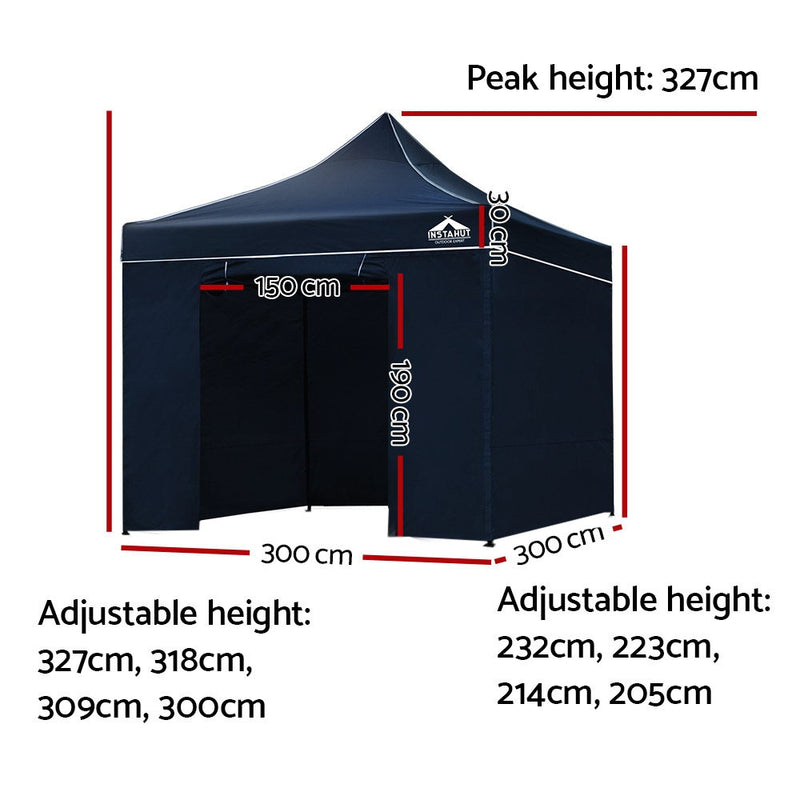 Instahut Gazebo Pop Up Marquee 3x3m Folding Wedding Tent Gazebos Shade Navy - Sale Now