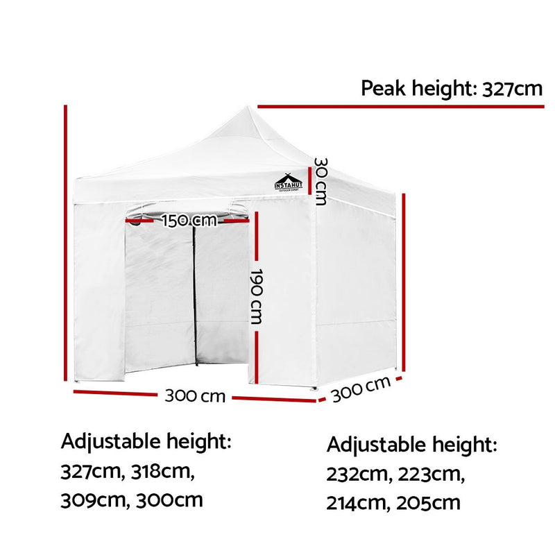 Instahut Gazebo Pop Up Marquee 3x3m Folding Wedding Tent Gazebos Shade White - Sale Now