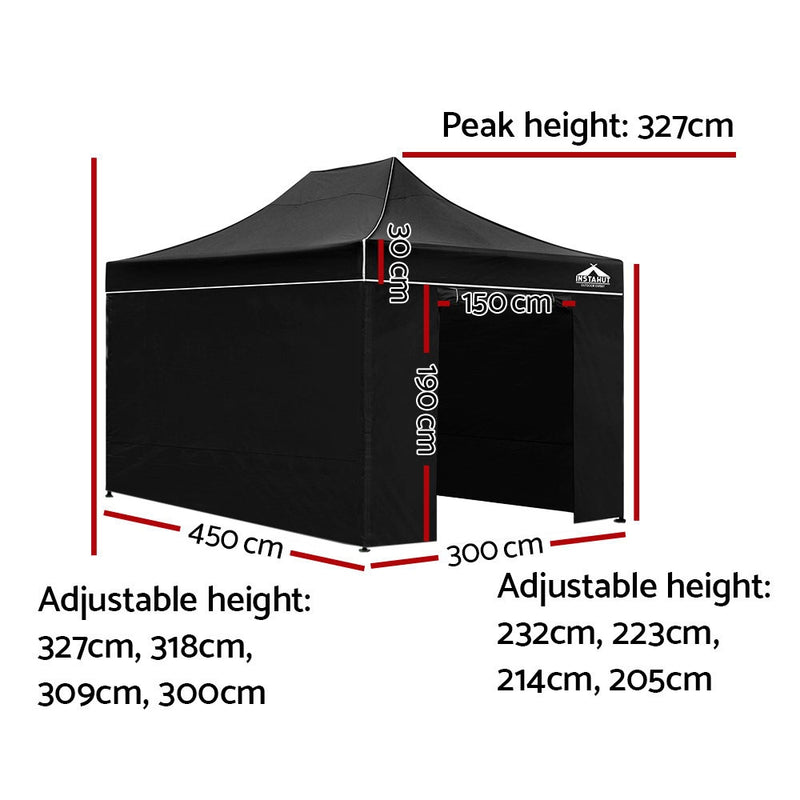 Instahut Gazebo Pop Up Marquee 3x4.5m Folding Wedding Tent Gazebos Shade Black - Sale Now