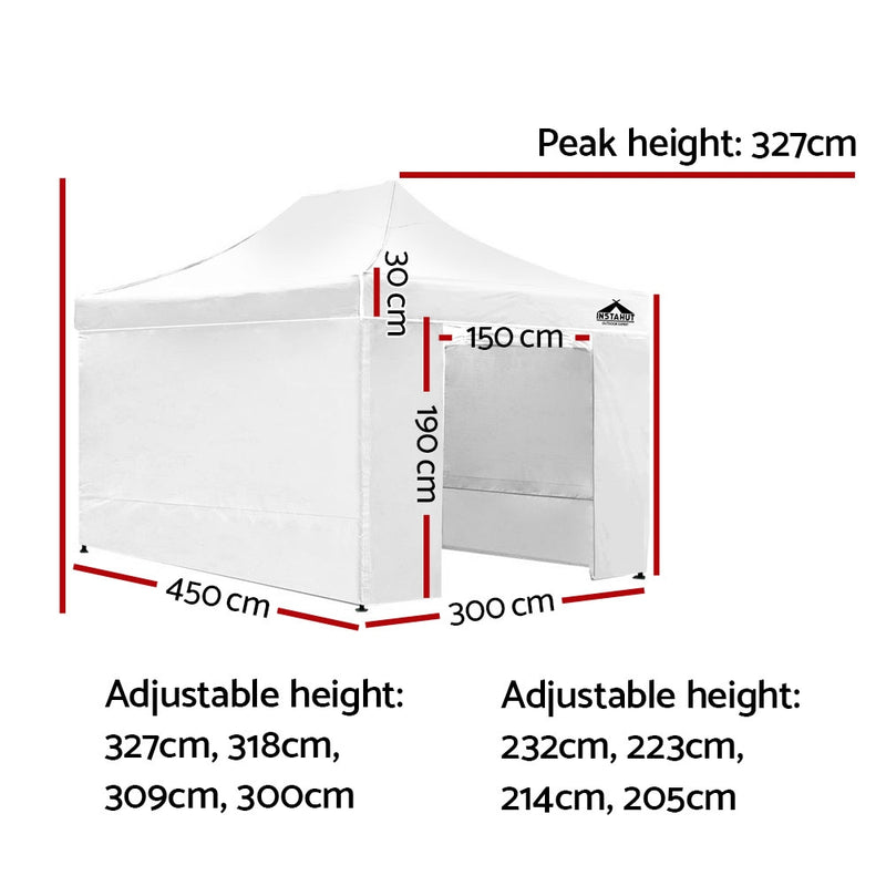Instahut Gazebo Pop Up Marquee 3x4.5m Folding Wedding Tent Gazebos Shade White - Sale Now