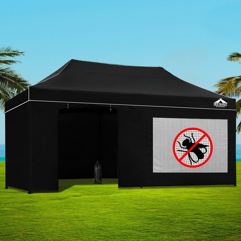 Instahut Gazebo Pop Up Marquee 3x6m Folding Wedding Tent Gazebos Shade Black - Sale Now