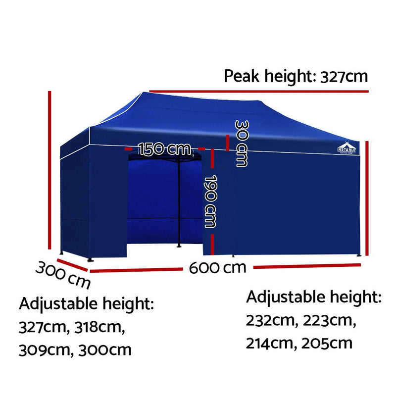 Instahut Gazebo Pop Up Marquee 3x6m Folding Wedding Tent Gazebos Shade Blue - Sale Now