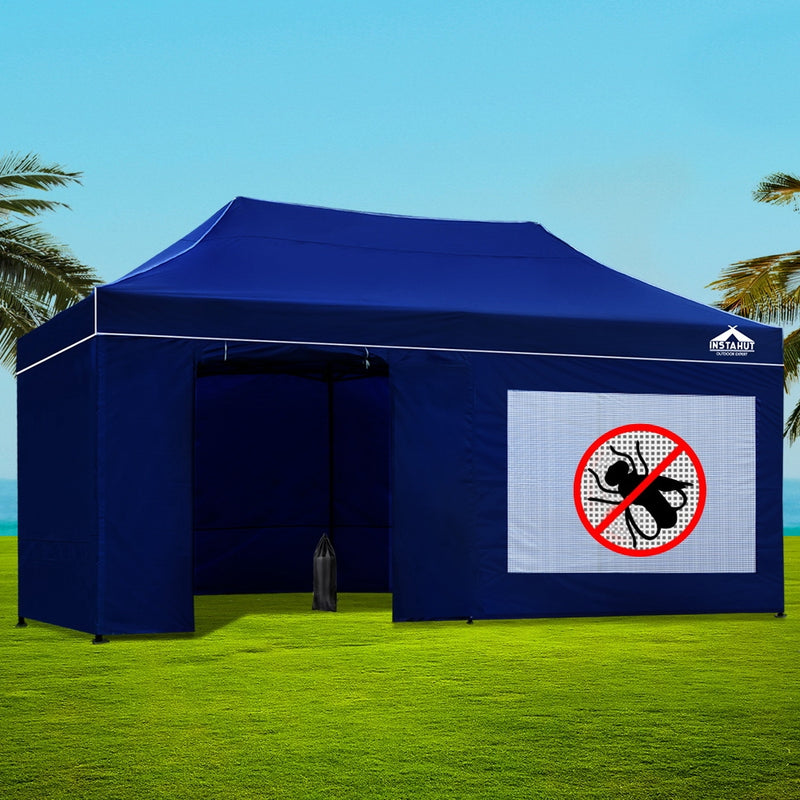 Instahut Gazebo Pop Up Marquee 3x6m Folding Wedding Tent Gazebos Shade Blue - Sale Now
