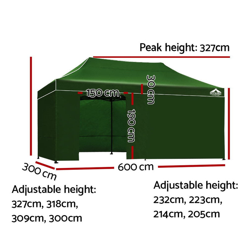 Instahut Gazebo Pop Up Marquee 3x6m Folding Wedding Tent Gazebos Shade Green - Sale Now