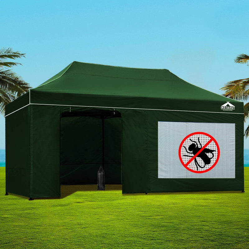 Instahut Gazebo Pop Up Marquee 3x6m Folding Wedding Tent Gazebos Shade Green - Sale Now
