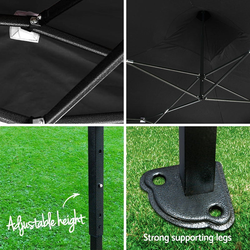 Instahut Gazebo Pop Up Marquee 3x3m Outdoor Tent Folding Wedding Gazebos Black - Sale Now
