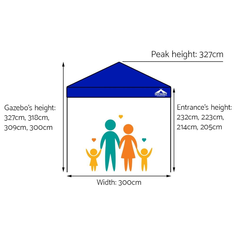 Instahut Gazebo Pop Up Marquee 3x3m Outdoor Tent Folding Wedding Gazebos Blue - Sale Now