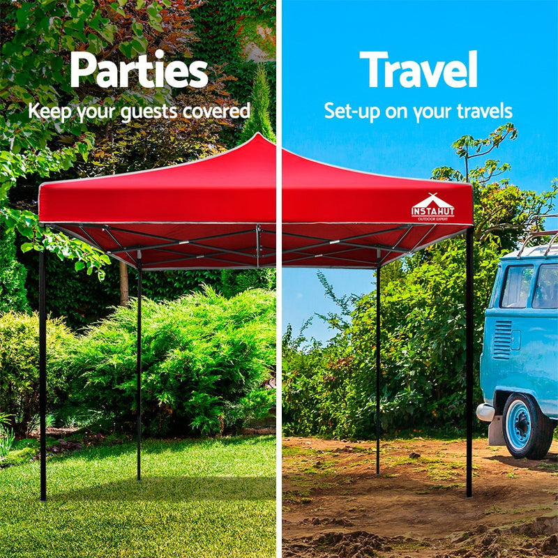 Instahut Gazebo Pop Up Marquee 3x3m Outdoor Tent Folding Wedding Gazebos Red - Sale Now