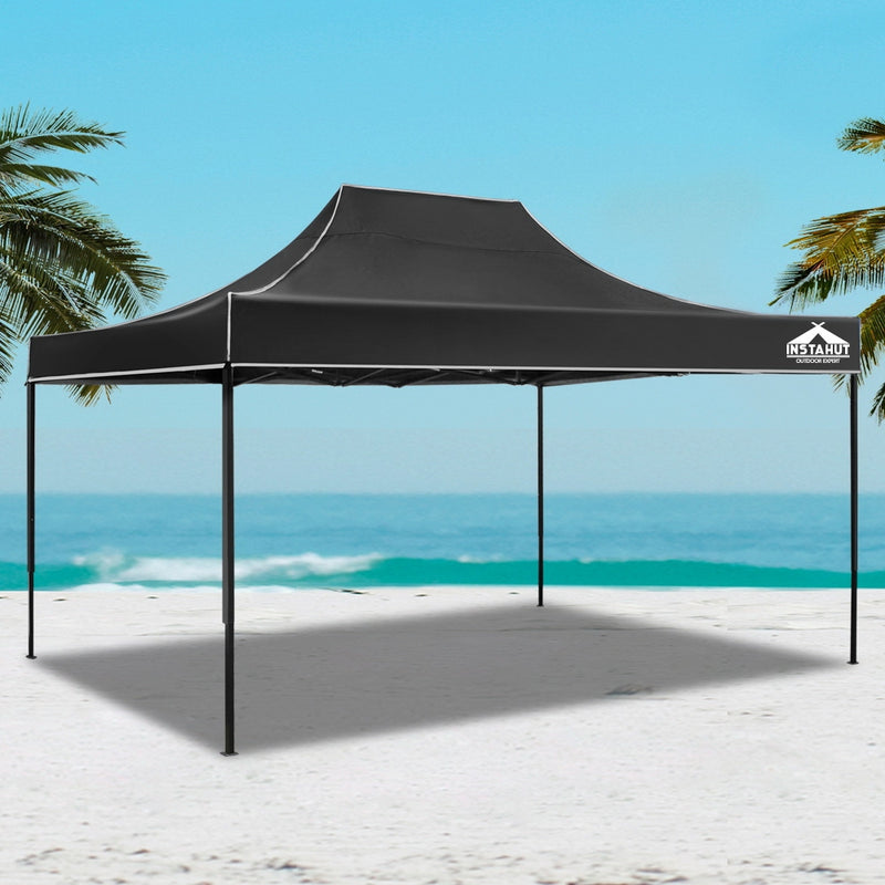Instahut Gazebo Pop Up Marquee 3x4.5m Outdoor Tent Folding Wedding Gazebos Black - Sale Now
