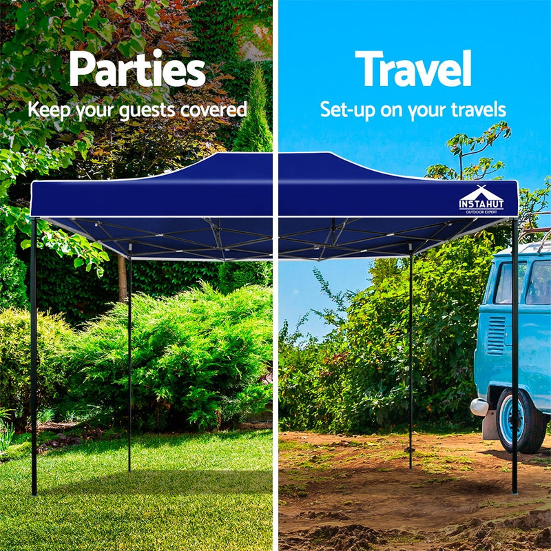 Instahut Gazebo Pop Up Marquee 3x4.5m Outdoor Tent Folding Wedding Gazebos Blue - Sale Now