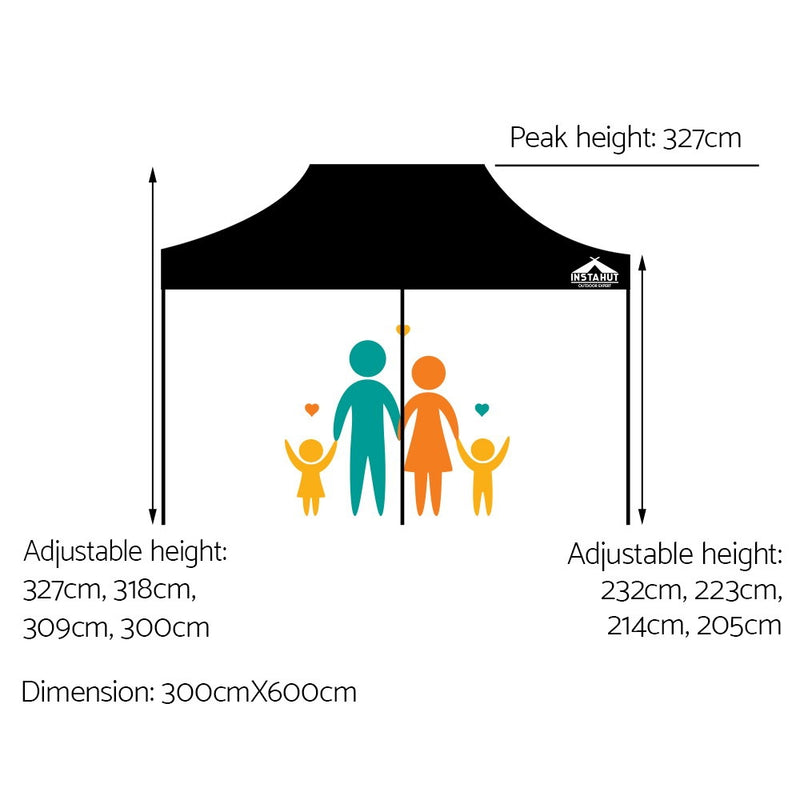 Instahut Gazebo Pop Up Marquee 3x6m Outdoor Tent Folding Wedding Gazebos Black - Sale Now