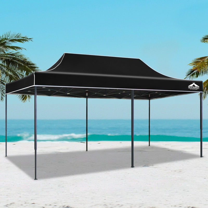 Instahut Gazebo Pop Up Marquee 3x6m Outdoor Tent Folding Wedding Gazebos Black - Sale Now
