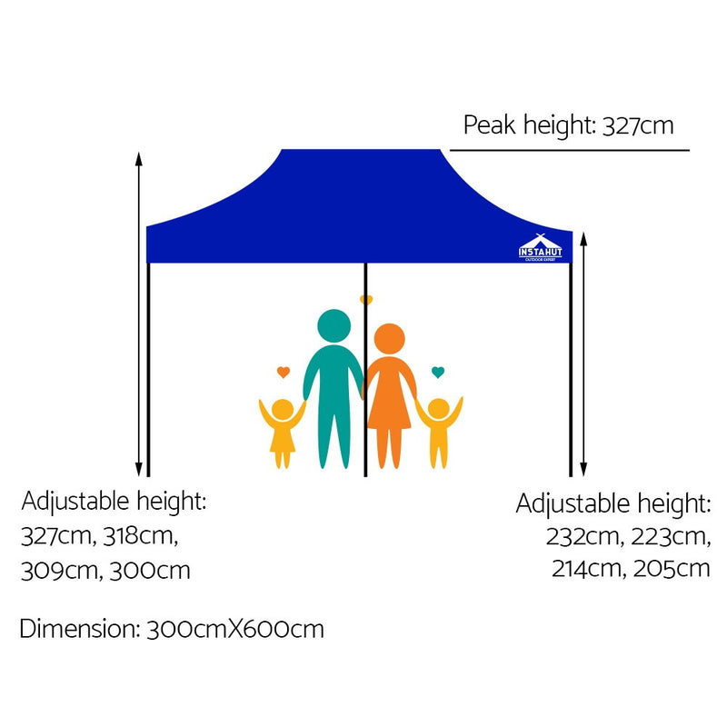 Instahut Gazebo Pop Up Marquee 3x6m Outdoor Tent Folding Wedding Gazebos Blue - Sale Now