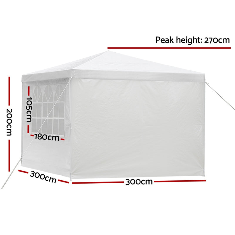 Instahut Gazebo 3x3m Outdoor Marquee Side Wall Party Wedding Tent Camping White 4 Panel - Sale Now