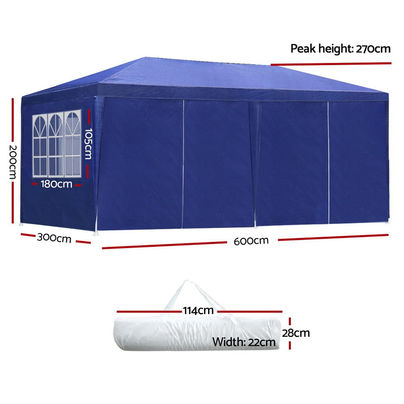 Instahut Gazebo 3x6m Outdoor Marquee side Wall Gazebos Tent Canopy Camping Blue 8 Panel - Sale Now